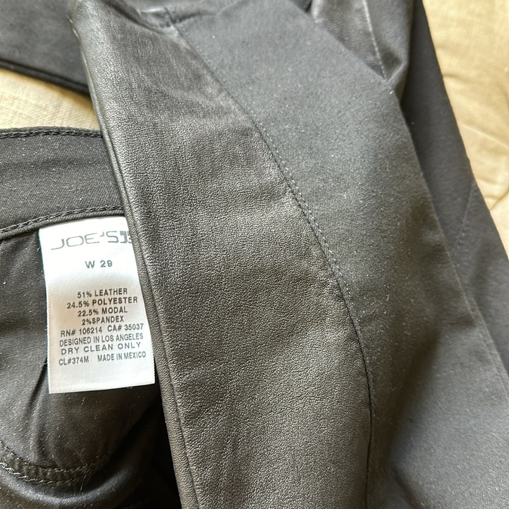 Joe’s jeans, ‘ Sebastian’ genuine leather Moto stretch skinny black size 29